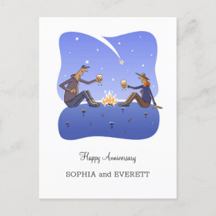 Happy Wedding Anniversary Campfire Couple Postcard Postkarte