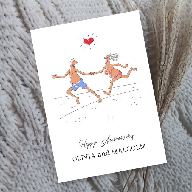 Happy Wedding Anniversary Couple Beach Heart Card (Von Creator hochgeladen)