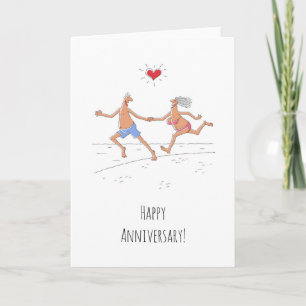 Happy Wedding Anniversary Couple Beach Heart Card Karte