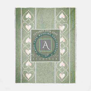 "Happy Wedding Anniversary" Gray Monogram mit Herz Fleecedecke