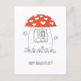 Happy Wedding Anniversary Heart Couple Mushroom Postkarte