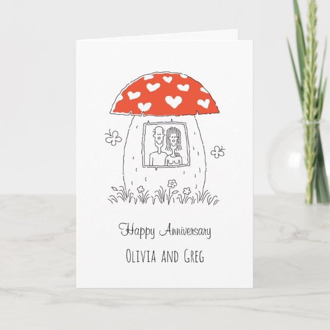 Happy Wedding Anniversary Heart Mushroom Card Einladung (Vorderseite)