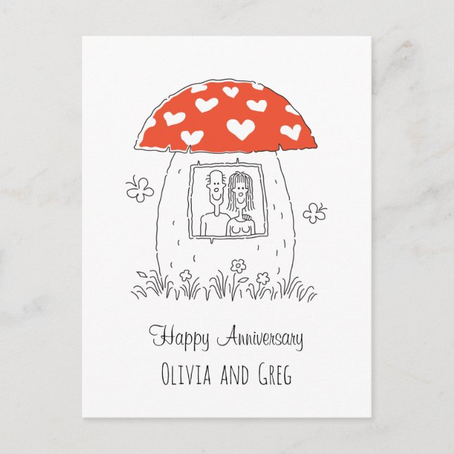 Happy Wedding Anniversary Heart Mushroom Postkarte (Vorderseite)