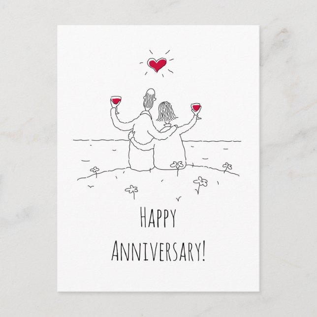 Happy Wedding Anniversary Red Heart Postcard Postkarte (Vorderseite)
