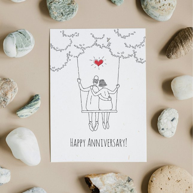 Happy Wedding Anniversary Red Heart Swing Card (Von Creator hochgeladen)
