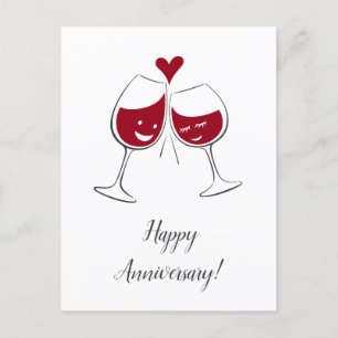 Happy Wedding Anniversary Red Wine Heart Card Postkarte