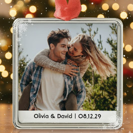 Happy Wedding Couple Photo Ornament Aus Metall