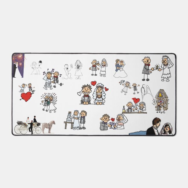 Happy Wedding Couples Characters Collage Schreibtischunterlage (Vorderseite)