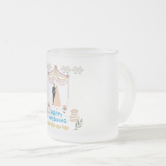 Happy Wedding Frosted Glass Coffee Mug  Mattglastasse (VorderseiteRechts)