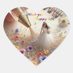 Happy Wedding Heart Stickers