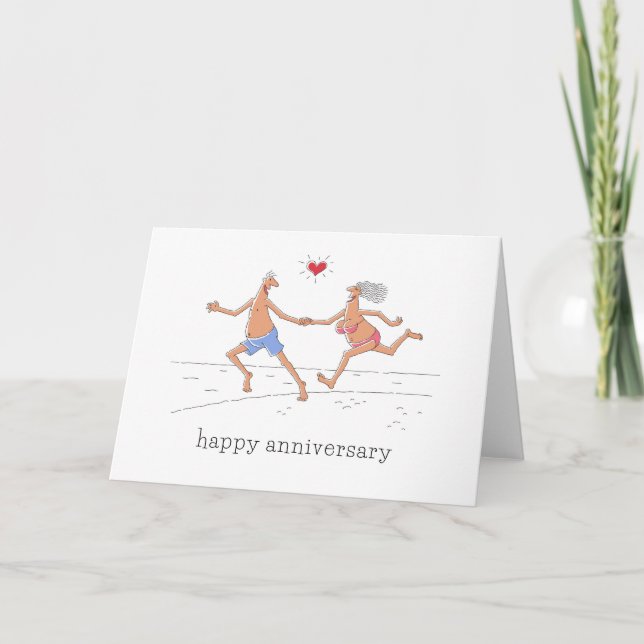 Happy Wedding Jubiläum Couple Beach Red Heart Karte (Vorderseite)