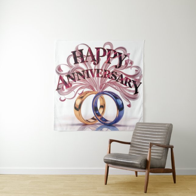 Happy Wedding Jubiläumsband Wandteppich (Beispiel)