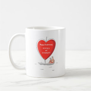 Happy Wedding Jubiläumsschiff Red Heart Card Kaffeetasse