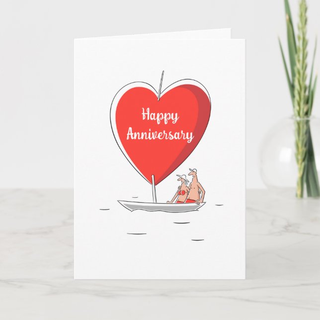 Happy Wedding Jubiläumsschiff Red Heart Card Karte (Vorderseite)