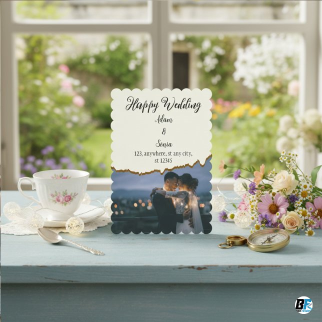 Happy Wedding Minimalist Paper Cutting With Photo Einladung (Von Creator hochgeladen)