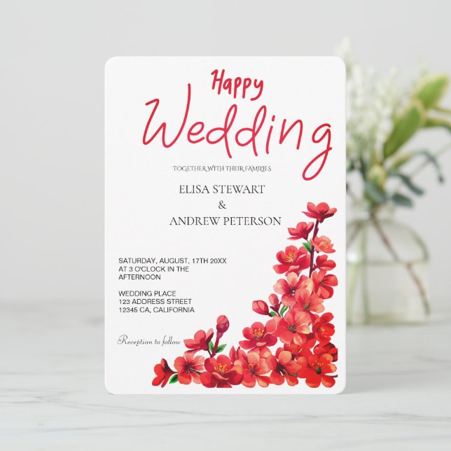 Happy Wedding Romantic Floral Wedding Einladung (Stehend Vorderseite)