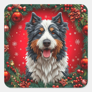 Happy Weihnachtshund Quadratischer Aufkleber