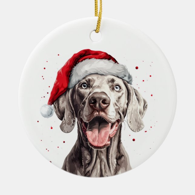 Happy Weimaraner Dog Christmas Personalized Keramik Ornament (Vorne)
