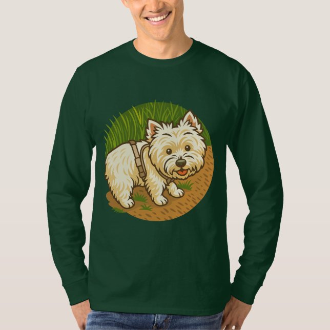 Happy Westie on Nature Trail T-Shirt (Vorderseite)
