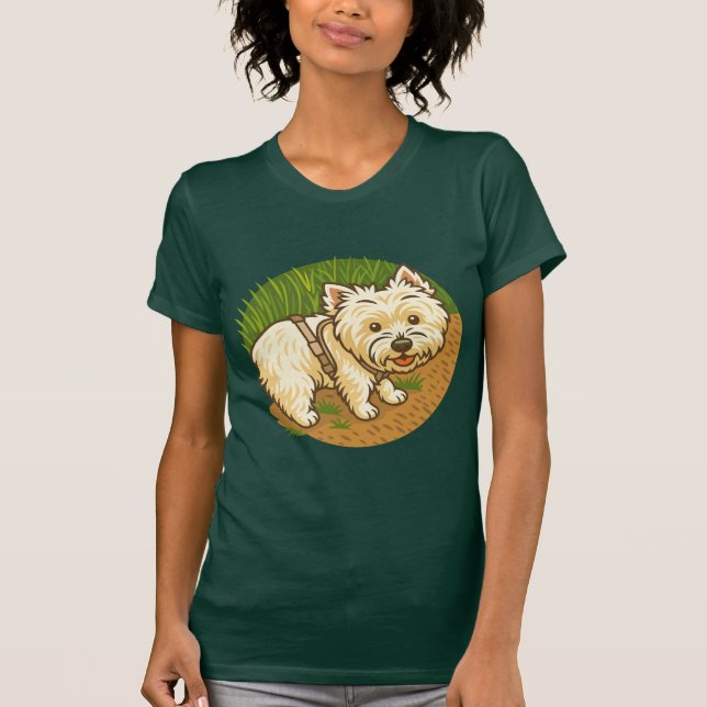 Happy Westie on Nature Trail T-Shirt (Vorderseite)