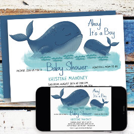 Happy Whale Ahoy ist eine Boy Watercolor Baby Dusc Einladung