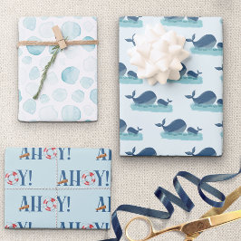 Happy Whale Ocean Bubble Nautical Ahoy Set 3 Geschenkpapier Set