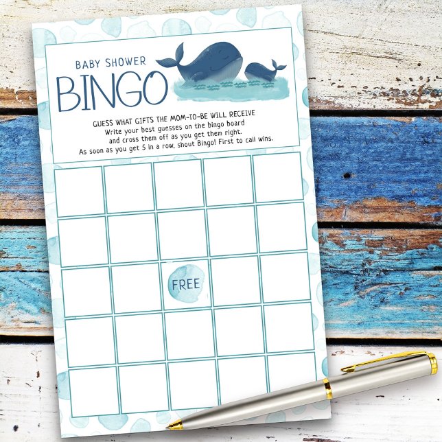 Happy Whales Baby Shower Bingo Game (Baby Shower game card from my Happy Whale collection. Message if you need different items.)