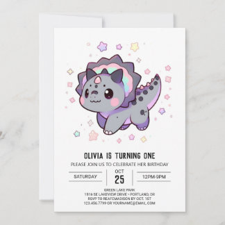 Happy Whimsical Dinosaurier 1. Geburtstag Einladung