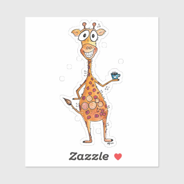 Happy Whimsical Giraffe Drink Kaffee Aufkleber (Blatt)