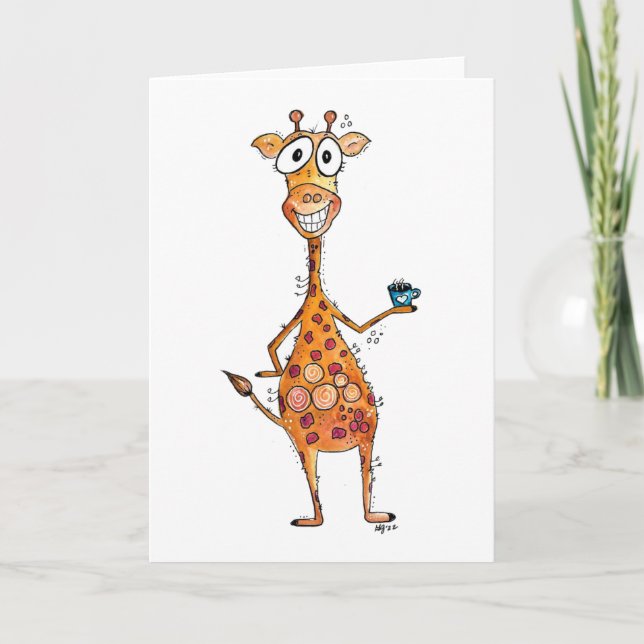 Happy Whimsical Giraffe Drink Kaffee Karte (Vorderseite)