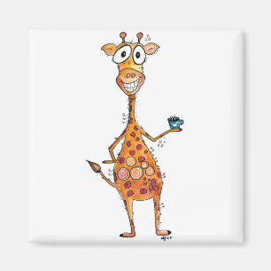 Happy Whimsical Giraffe Drink Kaffee Magnet