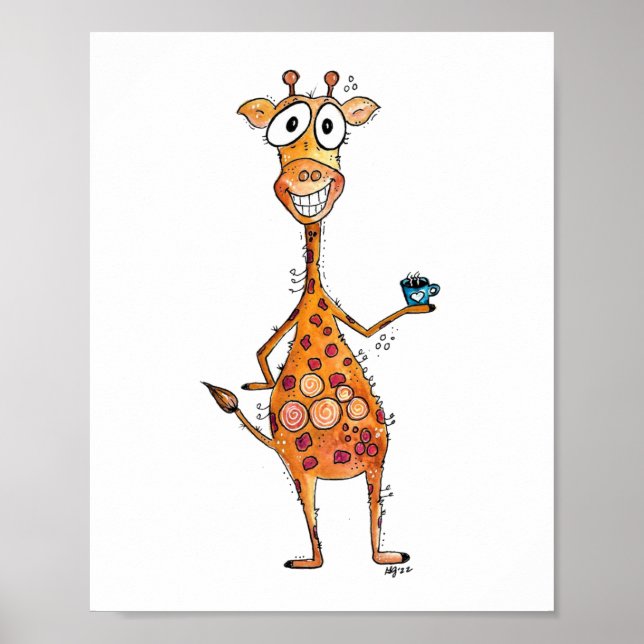 Happy Whimsical Giraffe Drink Kaffee Poster (Vorne)