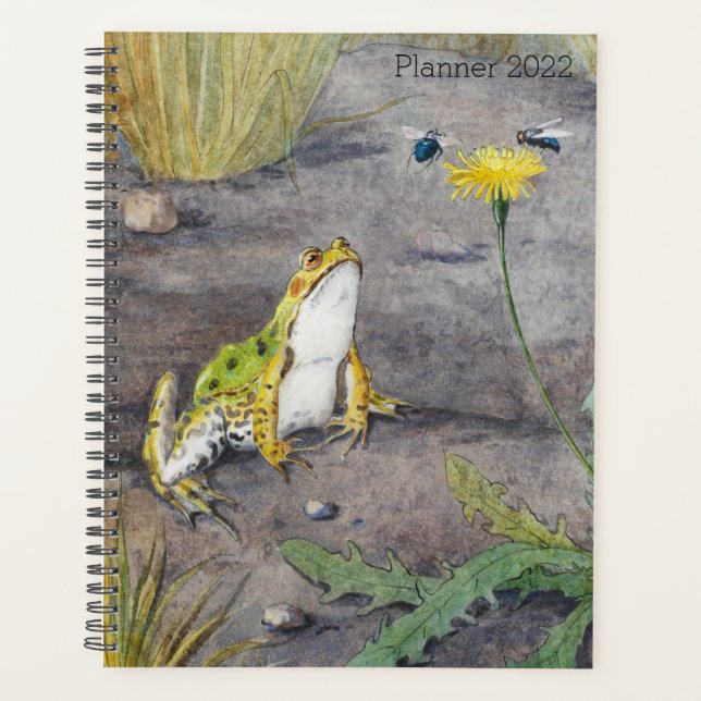 Happy, Whimsical Green Frog Planer (Vorderseite)