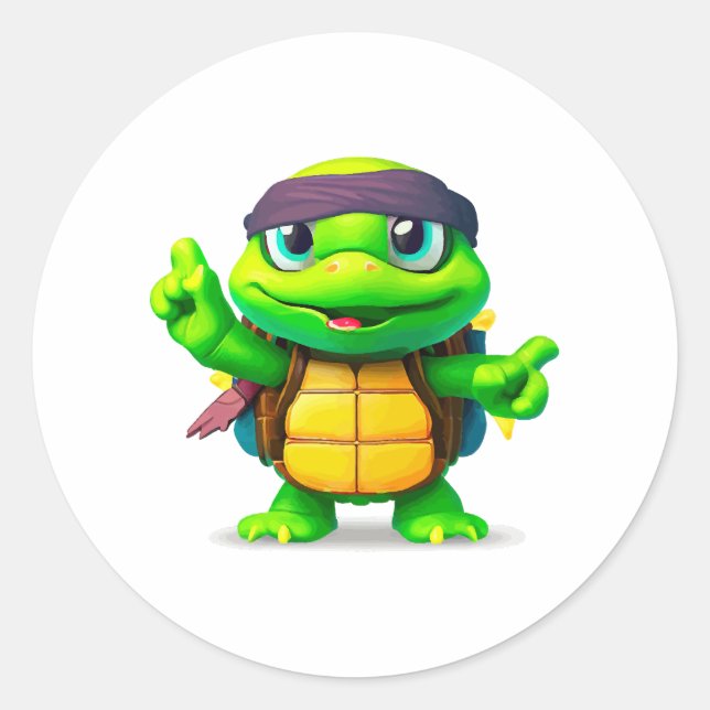 Happy Whimsical Turtle Zurück zur Schule Runder Aufkleber (Vorderseite)