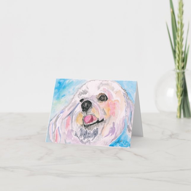 Happy White Dog, Originalkunst, Aquarell Dankeskarte (Vorderseite)