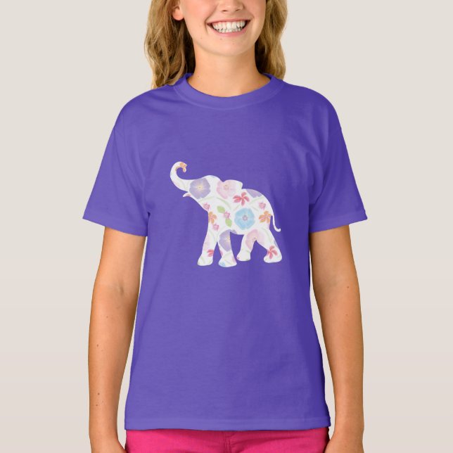 Happy White Elephant mit Blume - T - Shirt (Vorderseite)