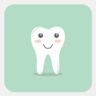 Happy White Kawaii Cartoon Sweet Tooth Character Quadratischer Aufkleber