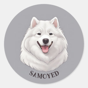 Happy White Samoyed Dog Runder Aufkleber