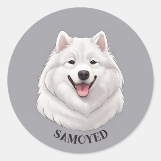 Happy White Samoyed Dog Runder Aufkleber
