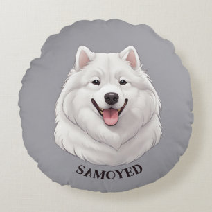 Happy White Samoyed Dog Rundes Kissen