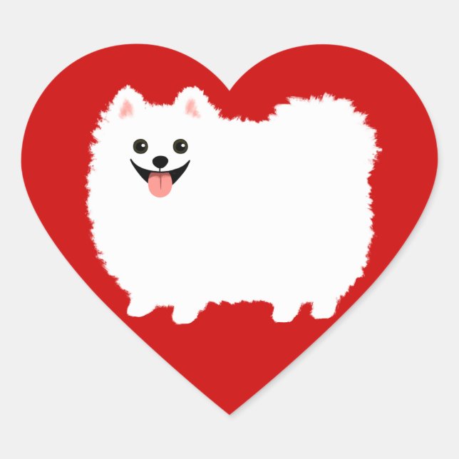 Happy White Spitz Herz-Aufkleber (Vorderseite)
