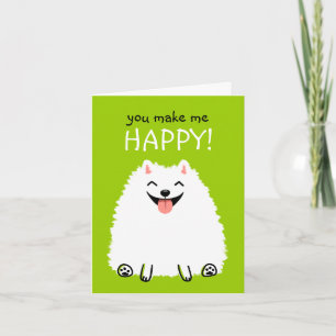 Happy White Spitz mit benutzerdefiniertem Text Karte