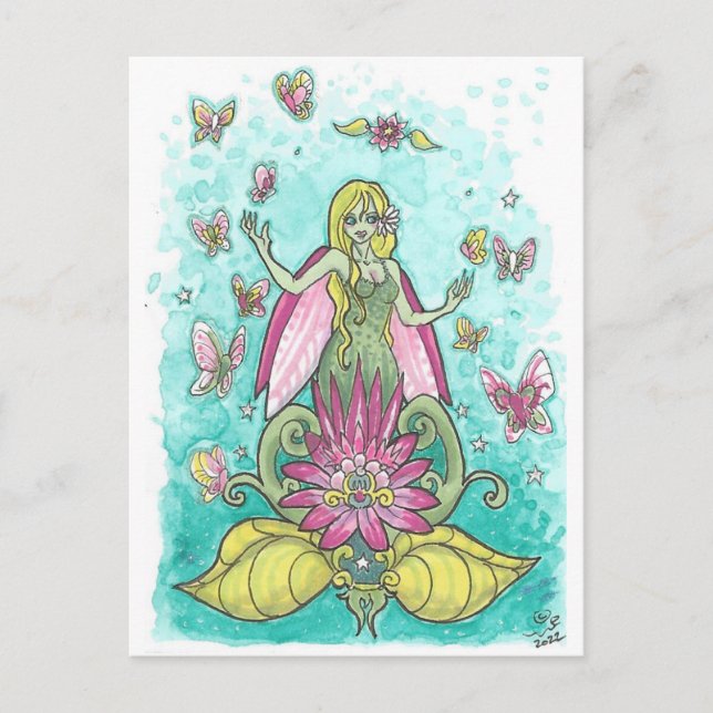 Happy Wings Fairy + Butterfells Fantasy Art Printi Postkarte (Vorderseite)