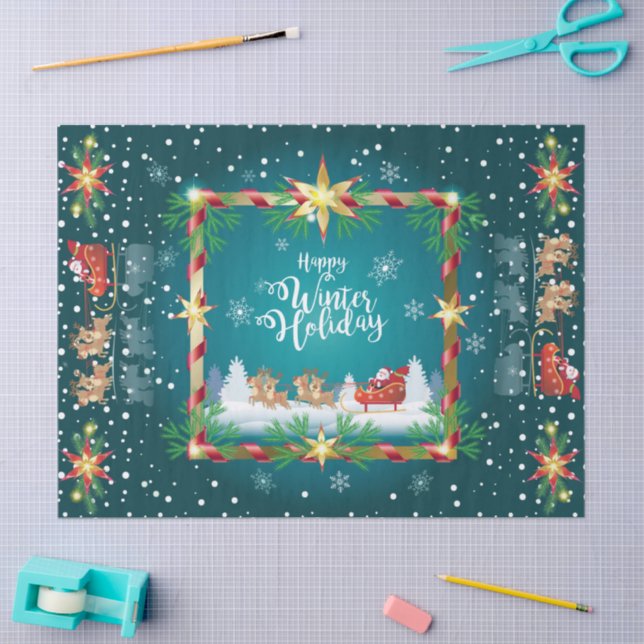 Happy Winter Holiday Snowy Fairy Tale with Santa Seidenpapier (Basteln)