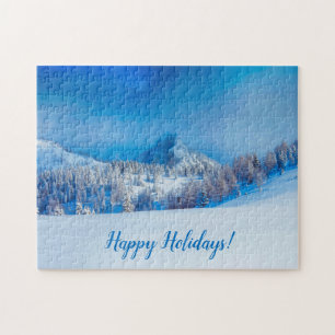 Happy Winter Holidays Blue Puzzle