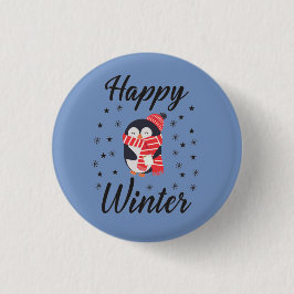 Happy Winter, Niedlicher Pinguin Button