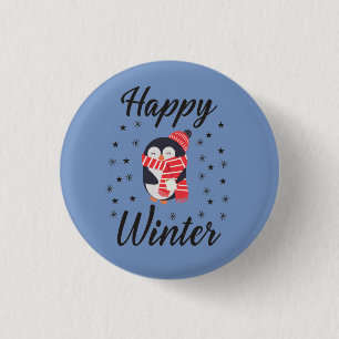 Happy Winter, Niedlicher Pinguin Button