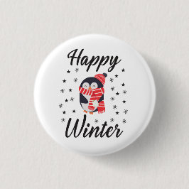 Happy Winter, Niedlicher Pinguin Button