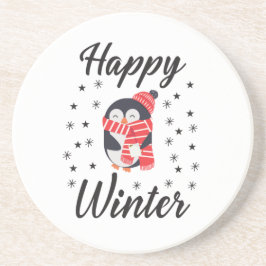 Happy Winter, Niedlicher Pinguin Getränkeuntersetzer