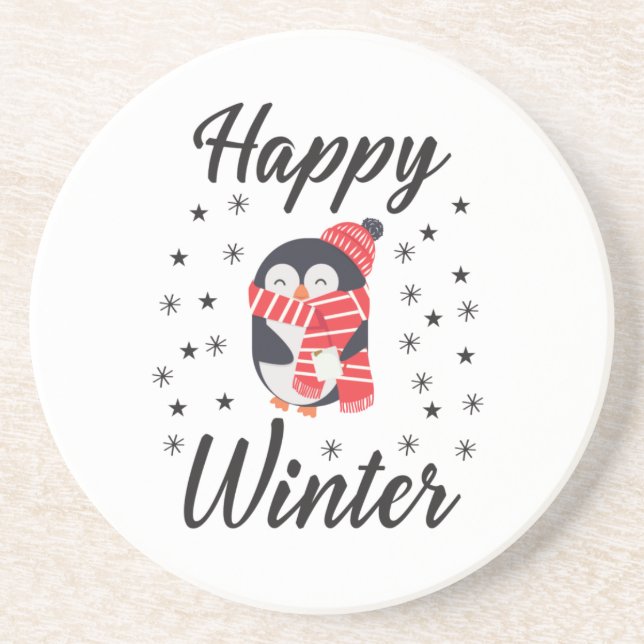 Happy Winter, Niedlicher Pinguin Getränkeuntersetzer (Vorne)